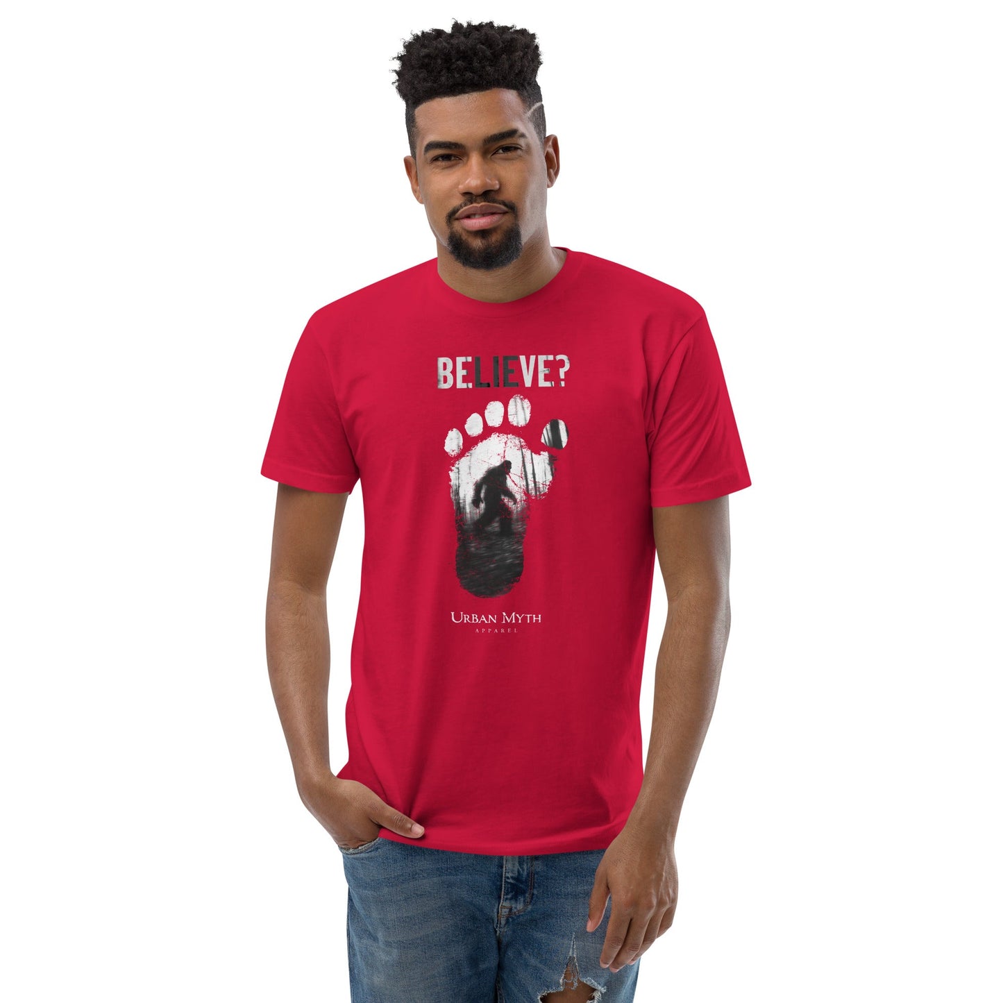 Bigfoot "Believe" Red Tee - Urban Myth Apparel