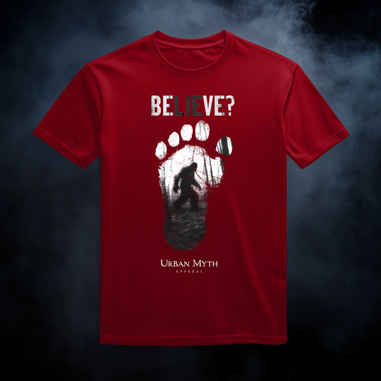 Bigfoot "Believe" Red Tee - Urban Myth Apparel