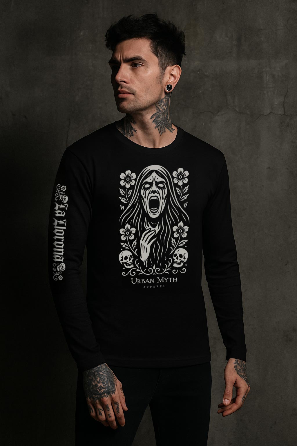 La Llorona Long Sleeve Fitted Crew - Urban Myth Apparel