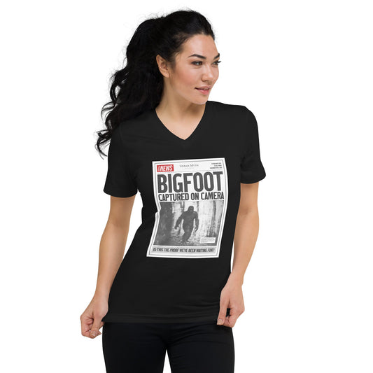 Women's V - Neck Bigfoot Captured on Camera - Urban Myth Apparel